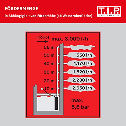 T.I.P. Peripher-Tiefbrunnenpumpe MSC 4/1 M Messing-Laufrad, Gold, Fördermenge 3.000 l/h - 8