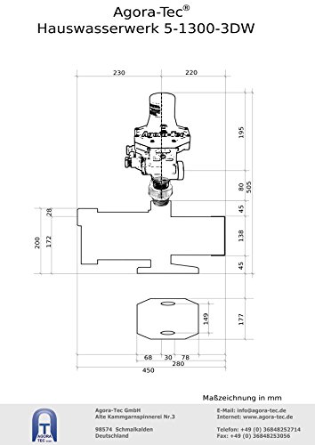 Agora-Tec® AT-Hauswasserwerk-5-1300-3DW, 5 stufige Kreiselpumpe mit max: 5,6 bar und max: 5400l/h und Druckschalter mit Trockenlaufschutz - 4