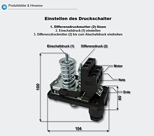 Druckschalter SK-9 230V 1-phasig Pumpensteuerung Druckwächter für Hauswasserwerk Brunnenpumpe - 4