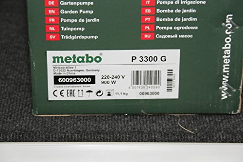 Metabo Gartenpumpe P 3300 G (600963000) Karton, Nennaufnahmeleistung: 900 W, Max. Fördermenge: 3300 l/h, Max. Förderhöhe: 45 m - 5